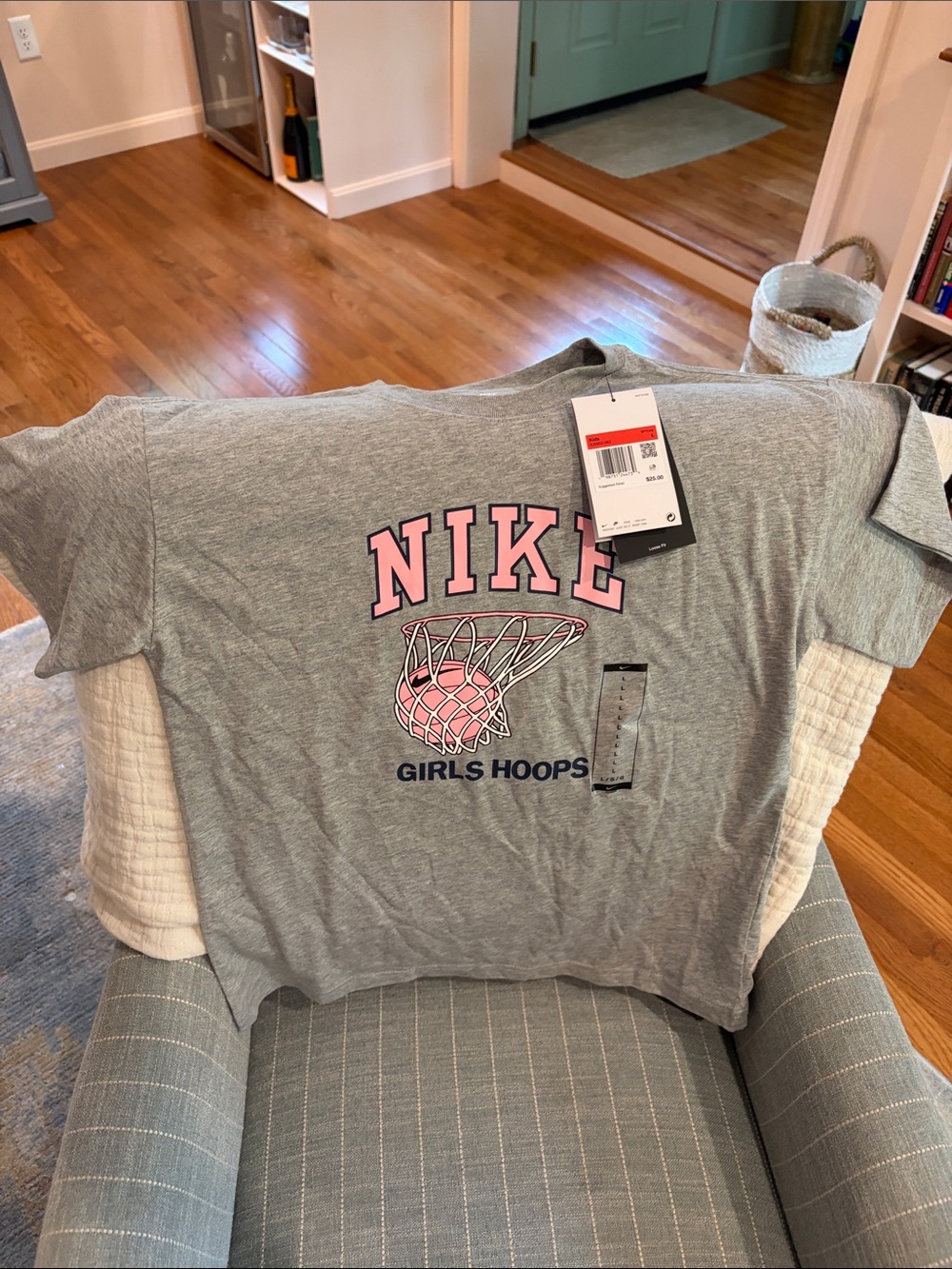 NWT Nike Gray Tee with Pink Basketball Hoop Graphic